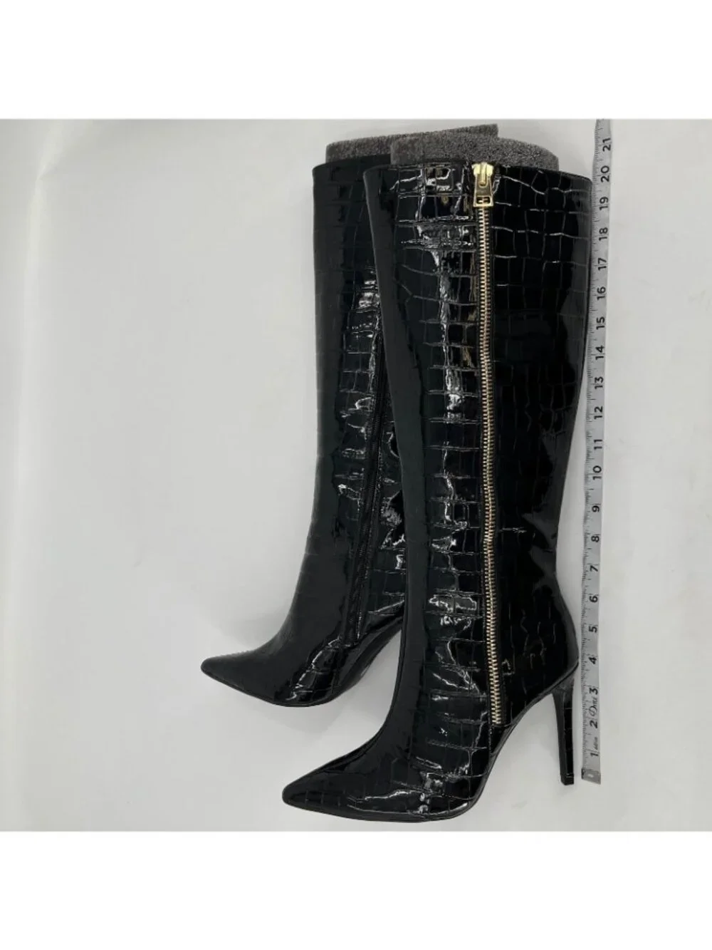 INC Sabrinaa Knee High Boots Black Croc Size 9M Faux Leather Pointed Toe Heel